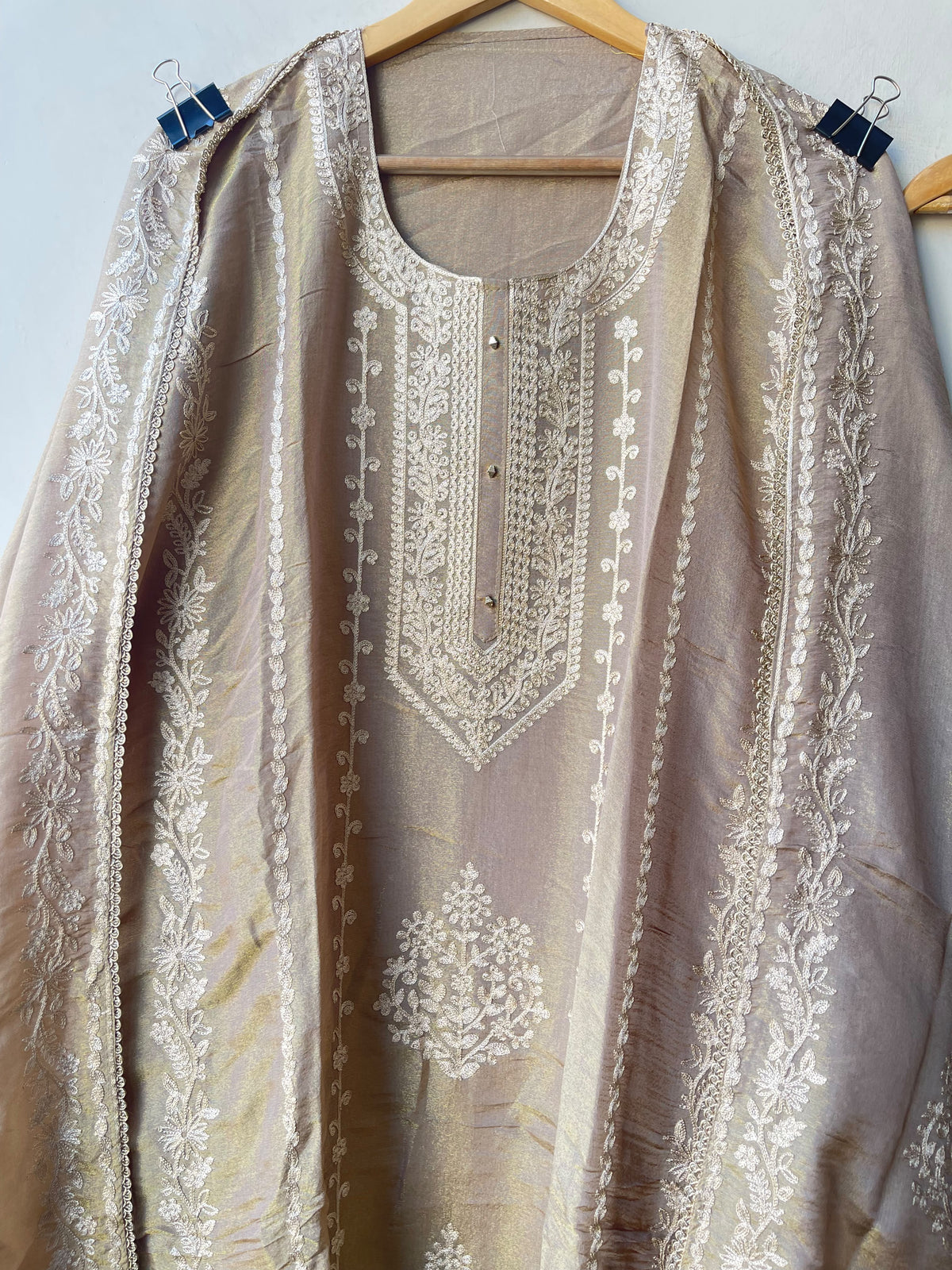 Designer Shimmer Silk 3pcs Unstitched Suit Set