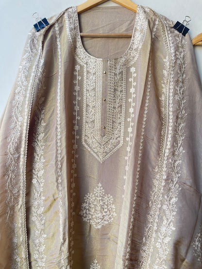 Designer Shimmer Silk 3pcs Unstitched Suit Set