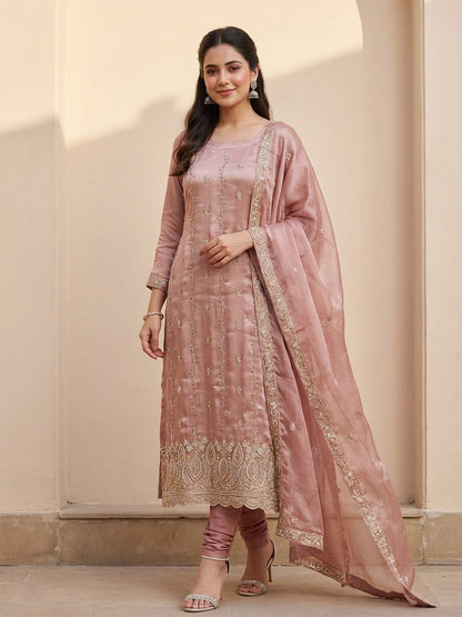 Shimmer glass silk fabric unstitched ladies suit