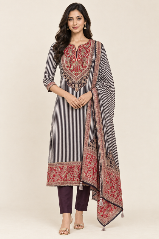 Exquisite Pure Silk Printed Unstitched Designer 3 Pcs Suit Set