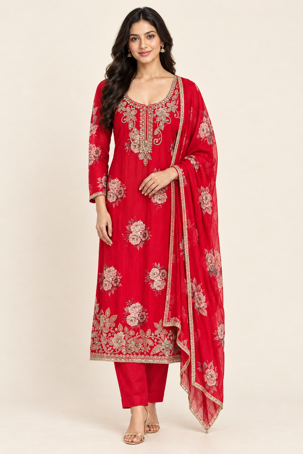 Premium Printed Satin Crepe Unstitched Designer 3 Pcs Suit Set