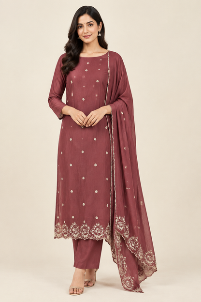 Premium Embroidered Crepe Satin Unstitched 3Pcs Suit Set