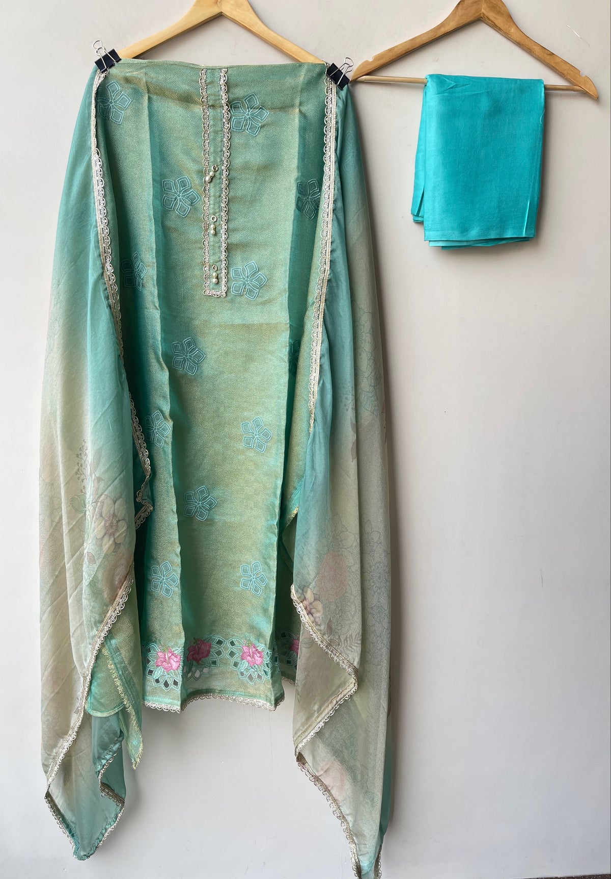 Designer Self Shimmer Silk 3 pcs Unstitched Suit Set