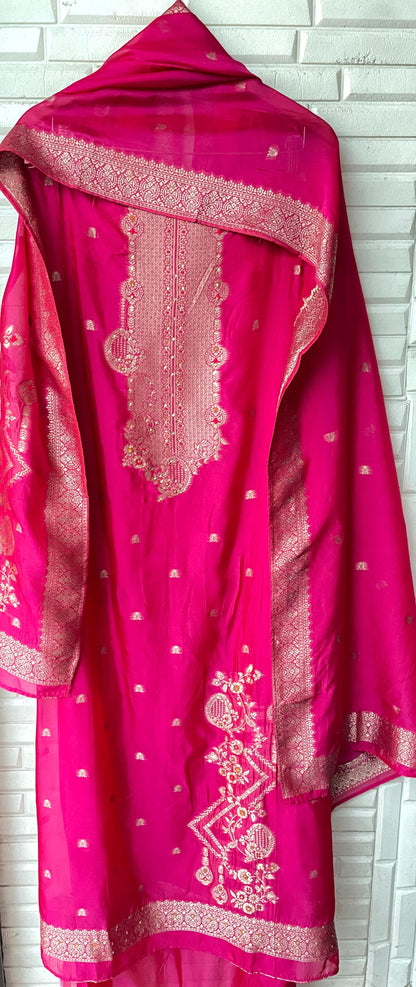 Banarasi pure silk unstitched ladies suit Rc17617