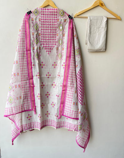 Mul chanderi printed ladies unstitched suit