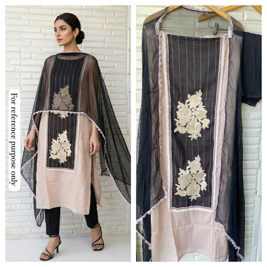 Mul chanderi printed unstitched salwar suit with resham and crochet work – RoyalChicByPriti