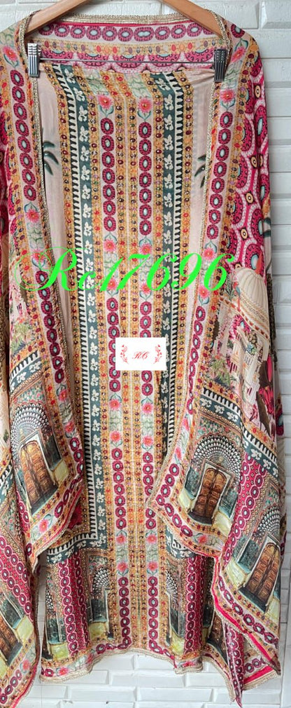 Crepe satin unstitched ladies suit Rc17696