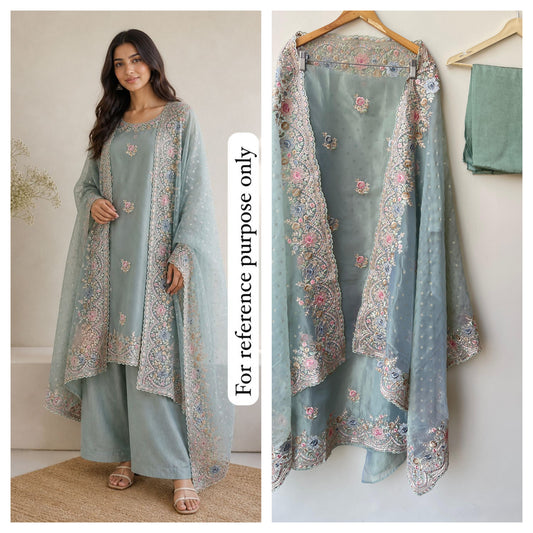 Pure shimmer organza ladies unstitched suit Rc18798