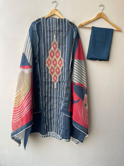 Designer Shimmer Linen Printed Unstitched 3 Pcs Suit Set