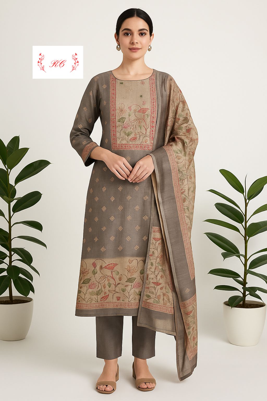 Banarasi shimmer kora linen unstitched ladies suit Rc17505