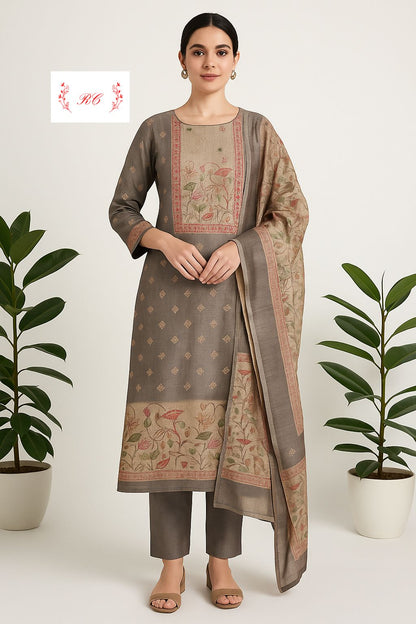 Banarasi shimmer kora linen unstitched ladies suit Rc17505