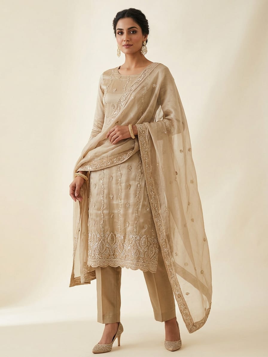 Shimmer glass silk fabric unstitched ladies suit