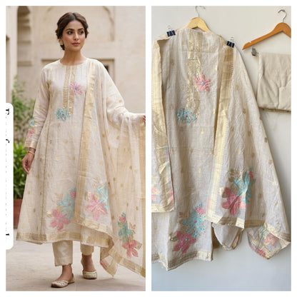 Banarasi weaving mul chanderi unstitched ladies suit Rc18945