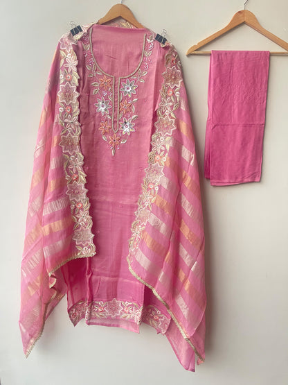 Designer Shimmer Organza Embroidered Unstitched 3pcs Suit Set
