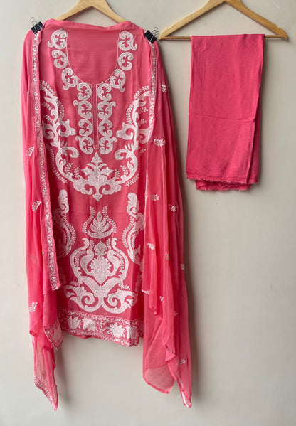 Exquisite Organza Tuile Embroidered Unstitched 3 Pcs Designer Suit Set
