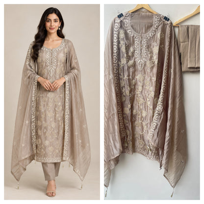 Exquisite Shimmer Tissue Unstitched Designer 3 Pcs Suit Set
