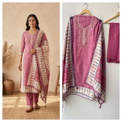 Worli art printed cotton linen unstitched ladies suit