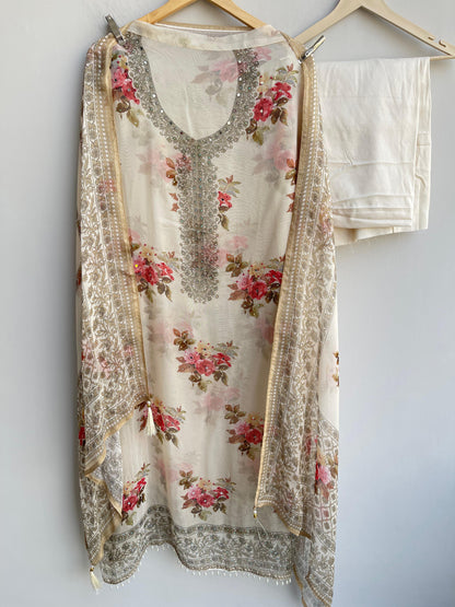 Organza printed unstitched ladies suit Rc18538