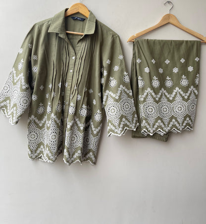 Chikan cotton readymade ladies coord set Rc19161