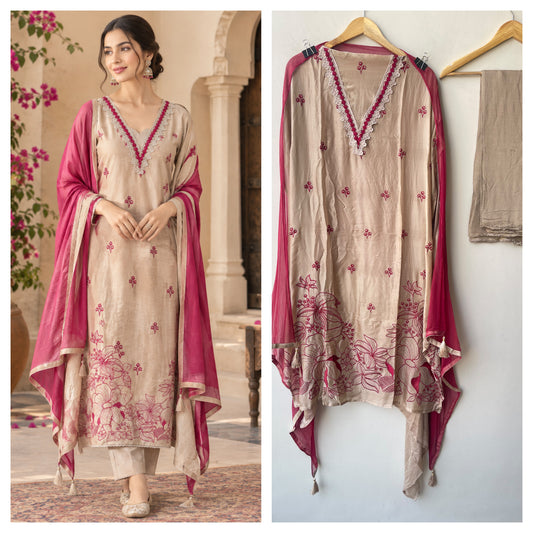 Elegant Resham Embroidered Unstitched Suit Set