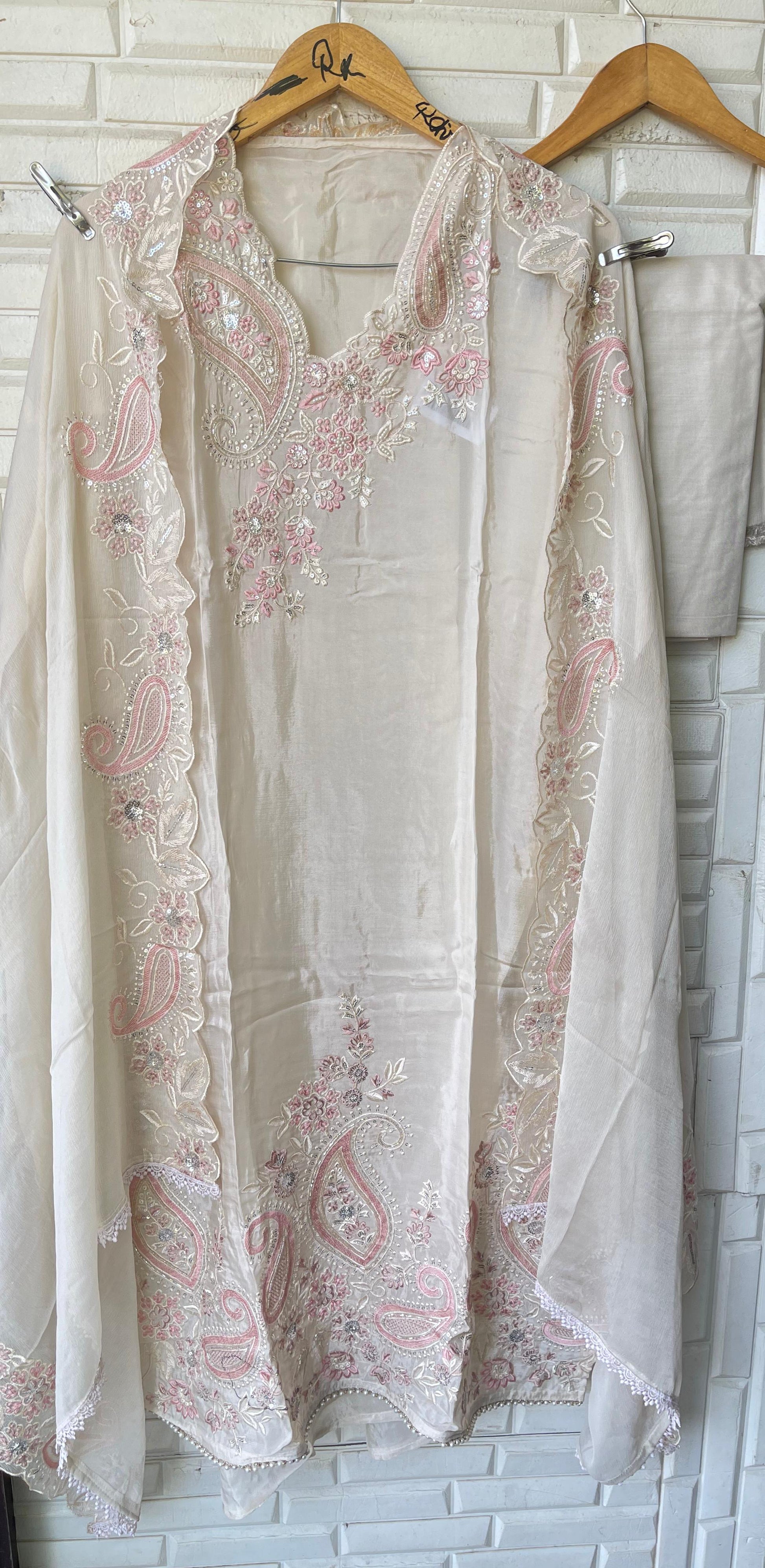 Glass organza unstitched salwar suit with kutdana pearl embroidery and cutwork – RoyalChicByPriti