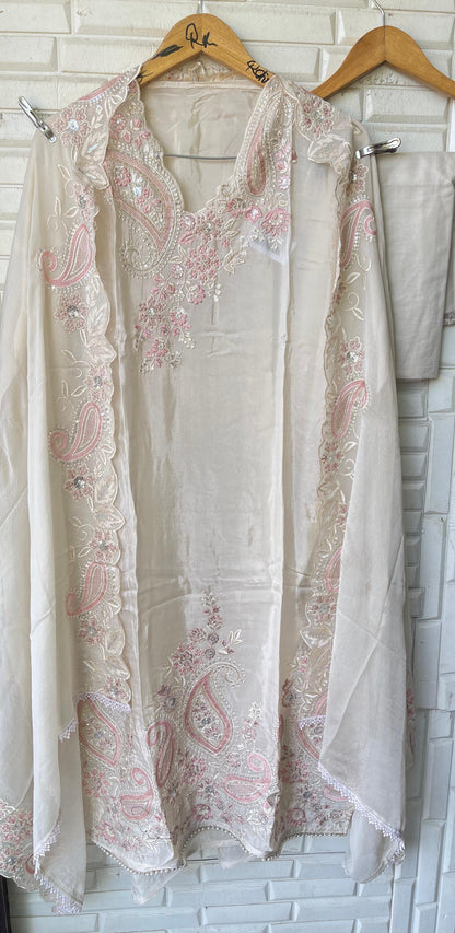 Glass organza unstitched salwar suit with kutdana pearl embroidery and cutwork – RoyalChicByPriti