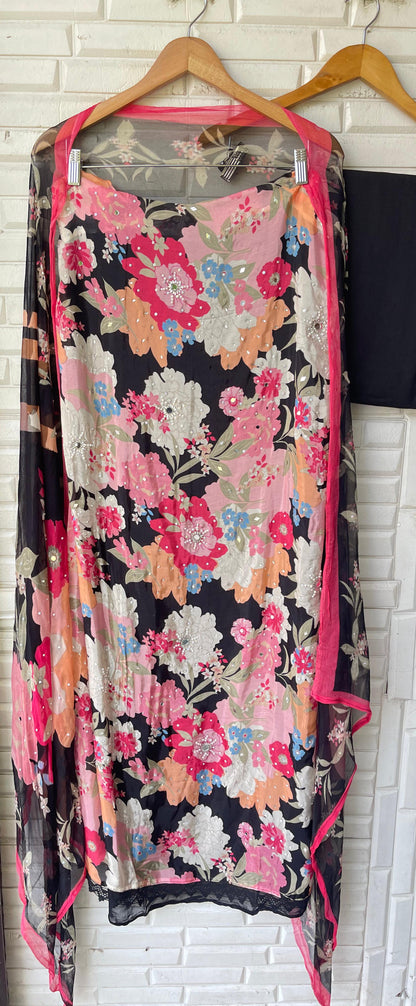 Crape satin unstitched ladies suit Rc17742