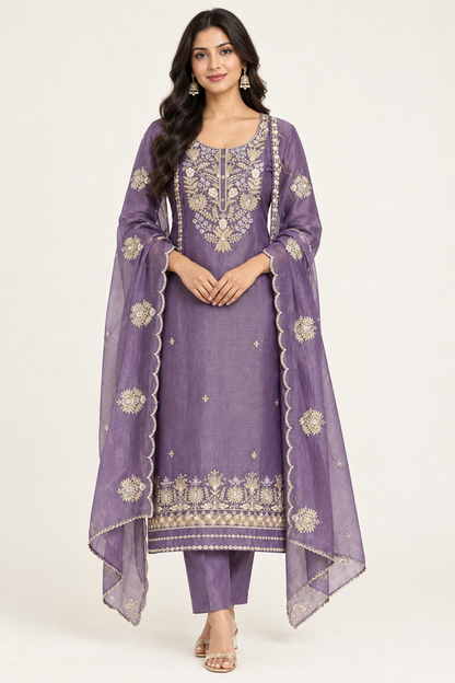 Elegant Shimmer Tissue Organza Unstitched 3 Pcs Suit Set