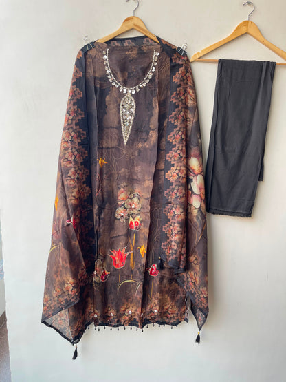 Glass organza printed ladies unstitched suit Rc19316