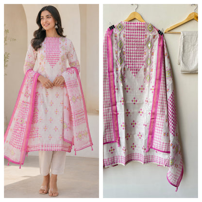 Mul chanderi printed ladies unstitched suit