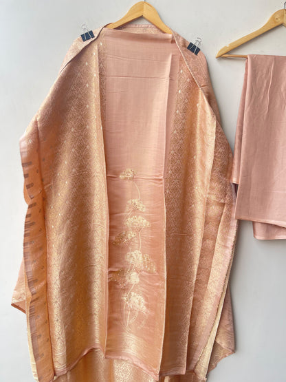 Exquisite Banarasi Shimmer Giraffe Silk Unstitched 3 Pcs Designer Suit Set
