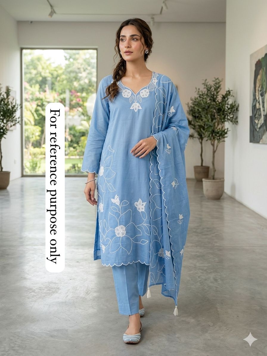 Mul chanderi unstitched salwar suit with patchwork, mirror work and tassel lace – RoyalChicByPriti