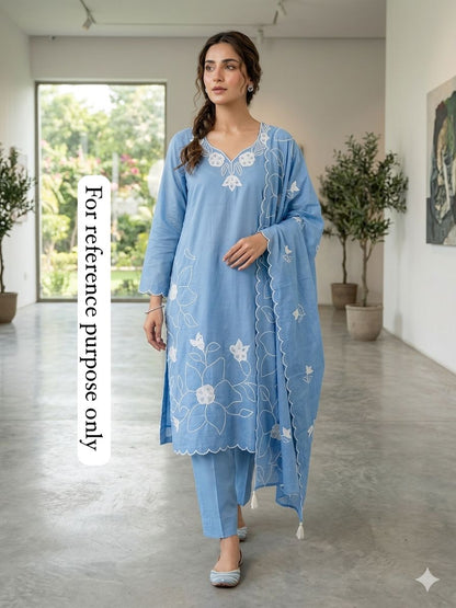 Mul chanderi unstitched salwar suit with patchwork, mirror work and tassel lace – RoyalChicByPriti