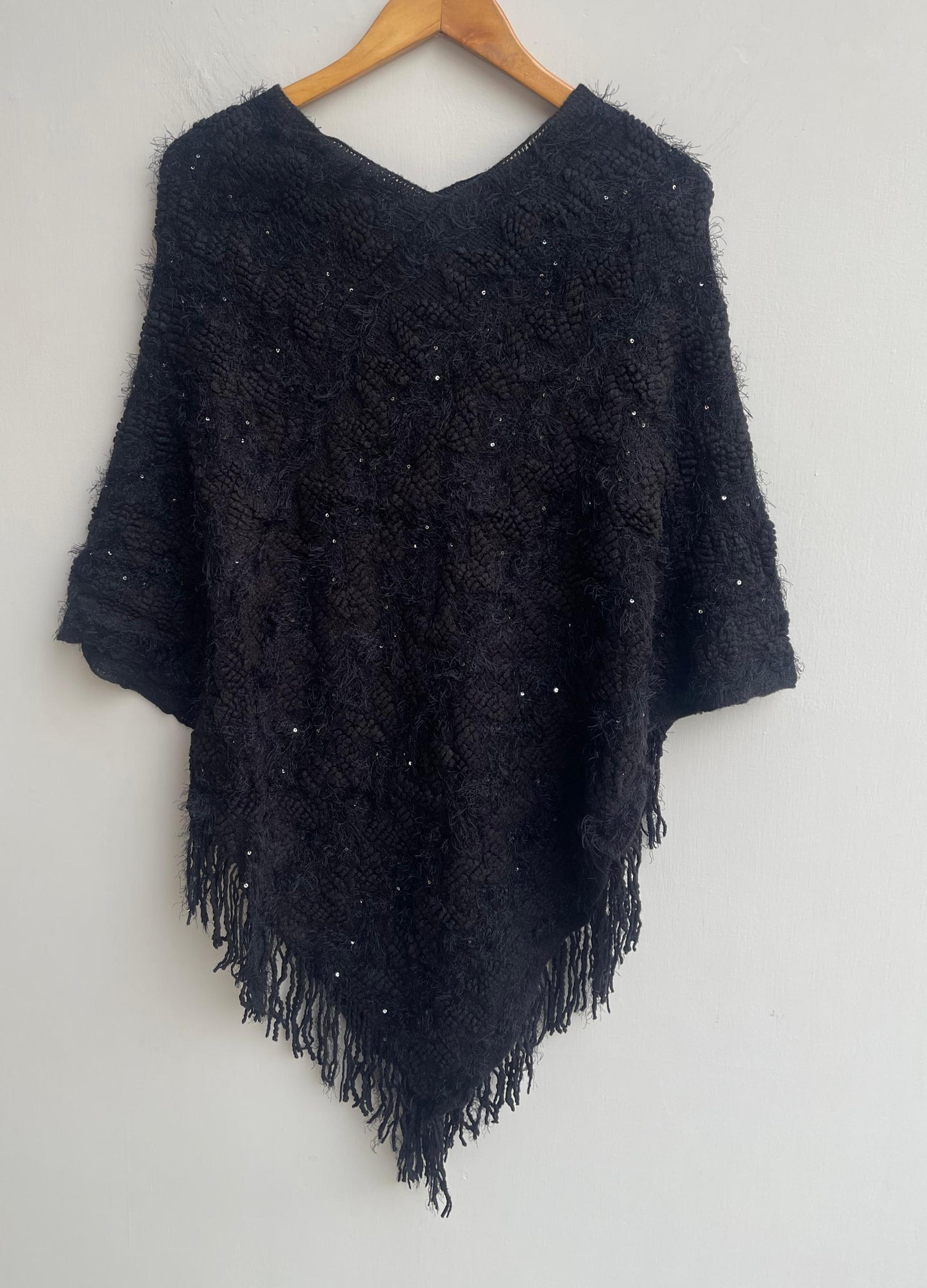 Woolen self ponchos with embroidery Rc17873