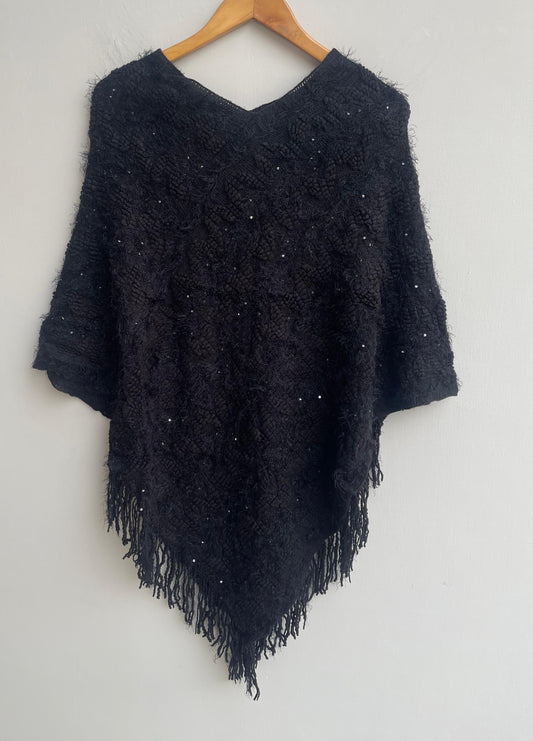 Woolen self ponchos with embroidery Rc17873