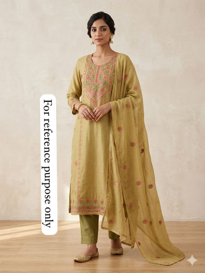 Mul chanderi unstitched salwar suit with resham embroidery and crochet lace – RoyalChicByPriti
