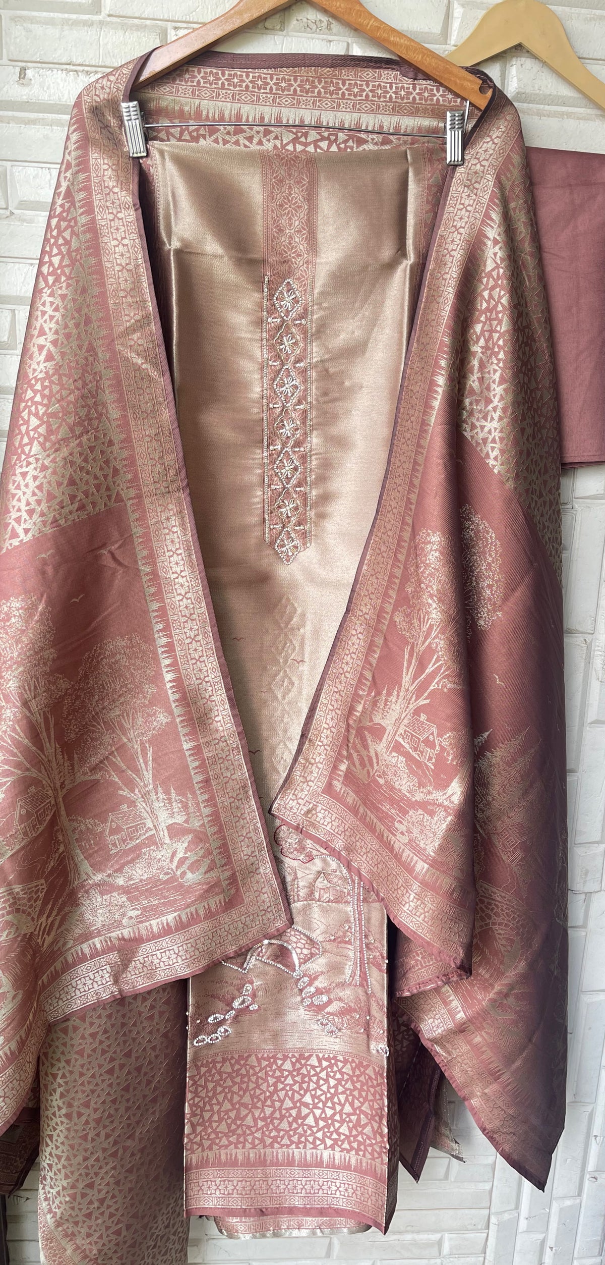 Premium Shimmer Giraffe silk woven Unstitched Designer Suit Set
