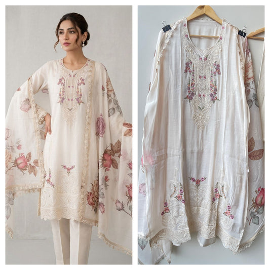 Mul Chanderi Unstitched Ladies Suit RC-18866