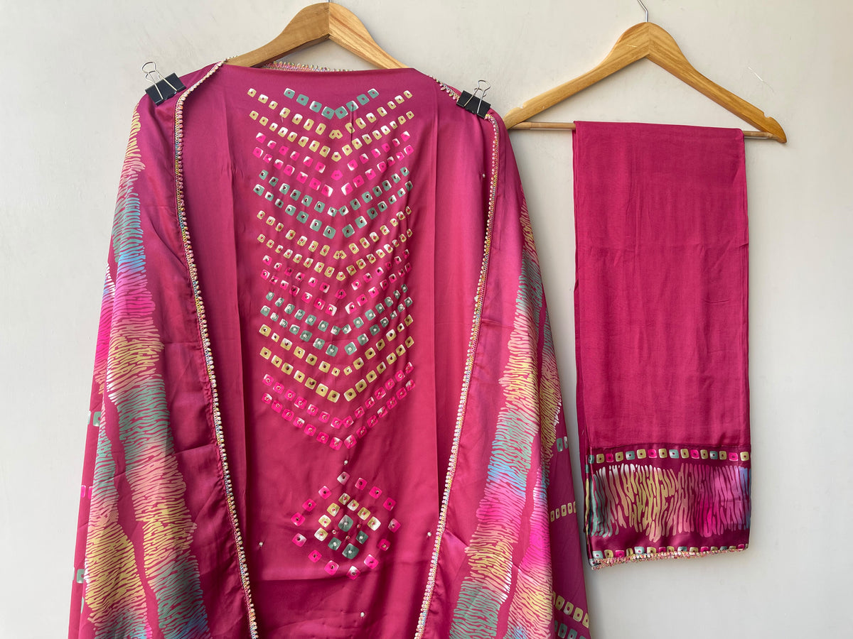 Ikkat Printed Mul Chanderi Unstitched Dress Material Set