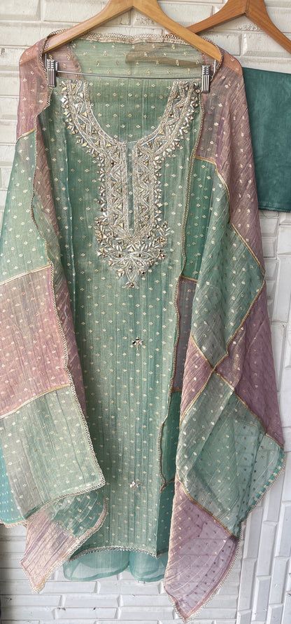 Banarasi shimmer glass organza unstitched ladies suit Rc19295 (b)