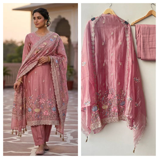 Crushed tissue shimmer ladies unstitched suit