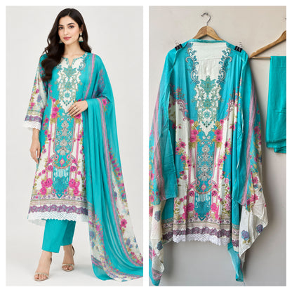 Cotton Printed Unstitched 3 pcs Designer Suit Set