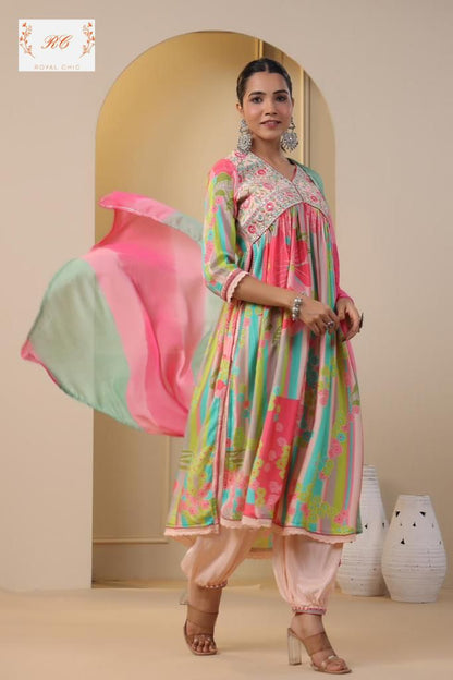 Muslin readymade ladies suit Rc12148