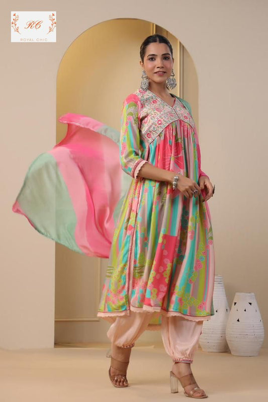 Muslin readymade ladies suit Rc12148