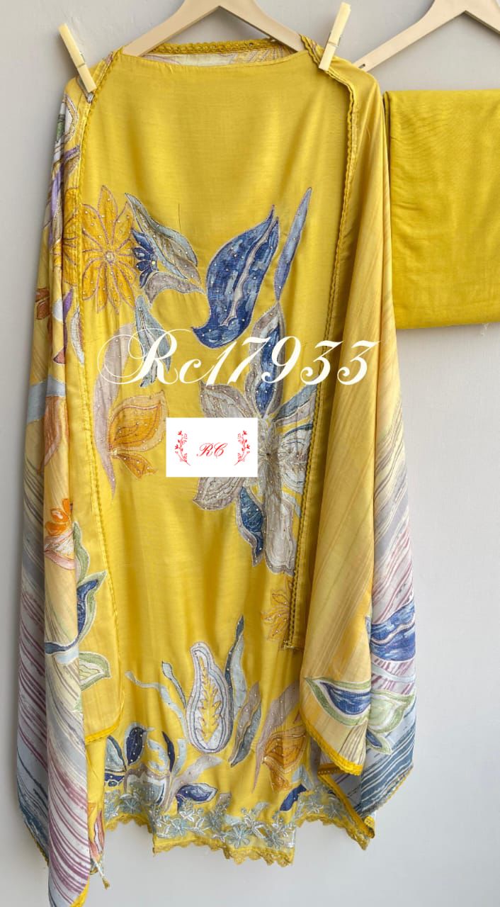 Muslin silk unstitched ladies suit Rc17933