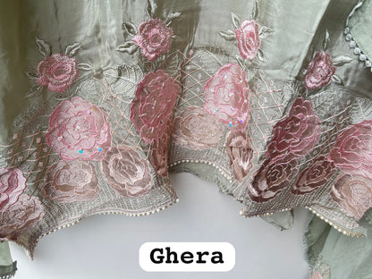Designer Crepe Satin Resham Embroidered Unstitched Suit Set