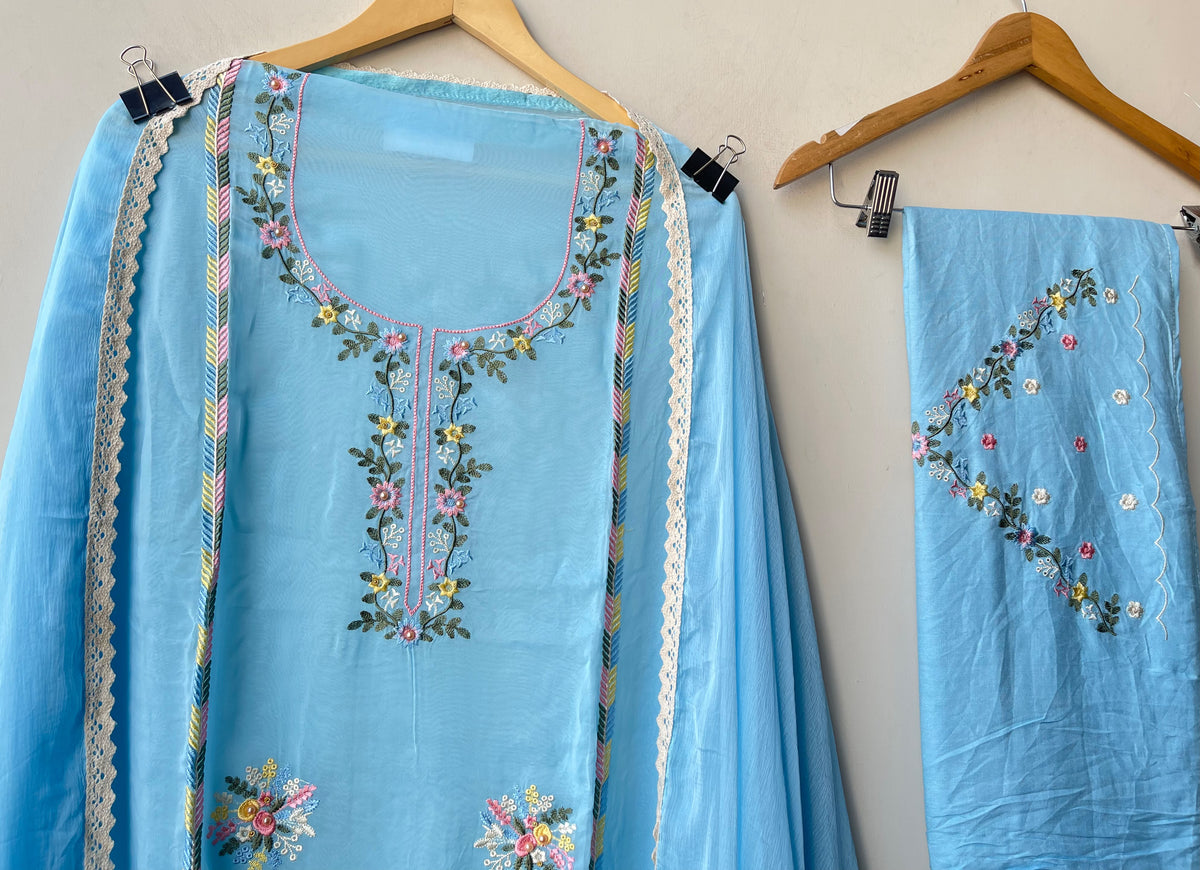 Premium Organza Embroidered Unstitched Suit Set