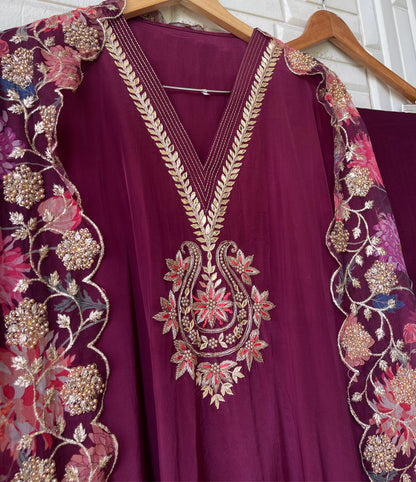 Crepe satin unstitched ladies suit Rc17681