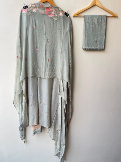 Satin crepe unstitched ladies suit Rc19318
