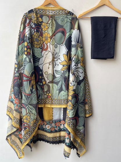 Designer Cotton Linen Printed Unstitched 3 pcs Suit Set